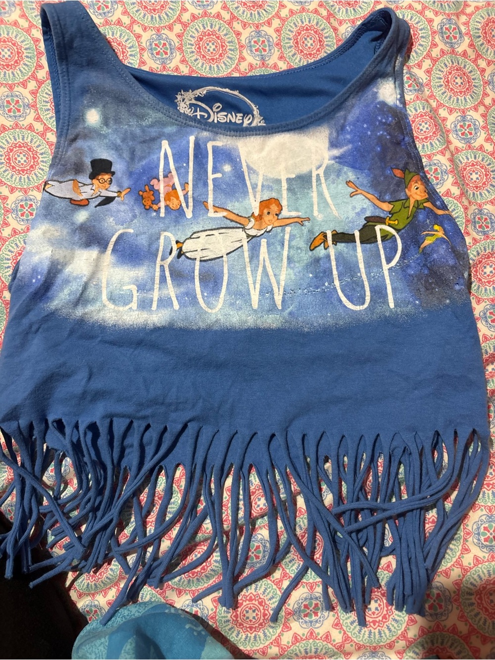 Disney Blue 'Never Grow Up' Girls Fringe Tank Top